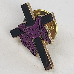 *4/$20* Gold tone cross crucifix with a purple drape brooch pin